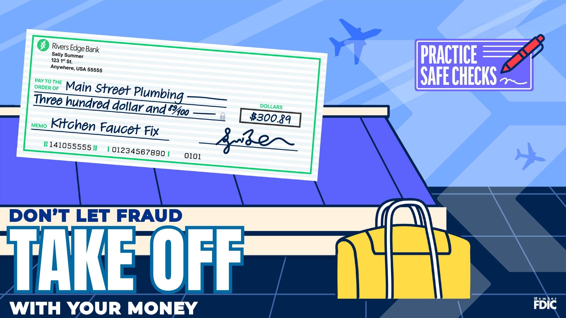 illustration of airport and luggage return with picture